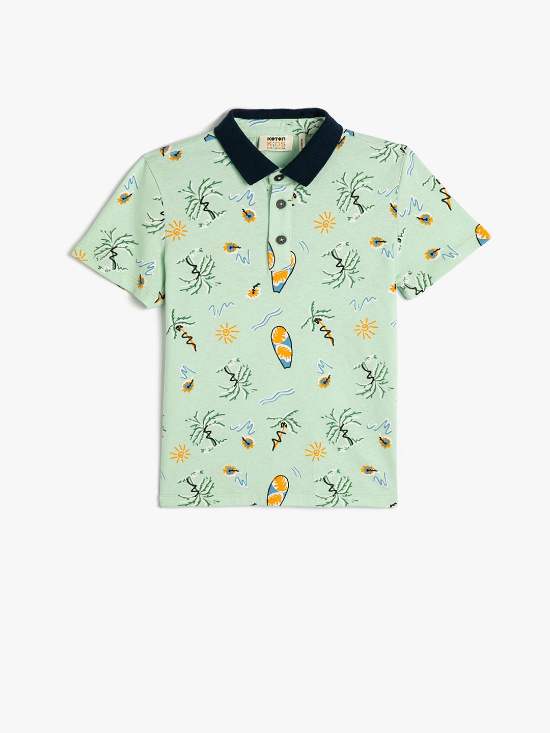 

Koton Boys Polo Collar Short Sleeves Conversational Printed Regular Fit Cotton T-shirt, Green