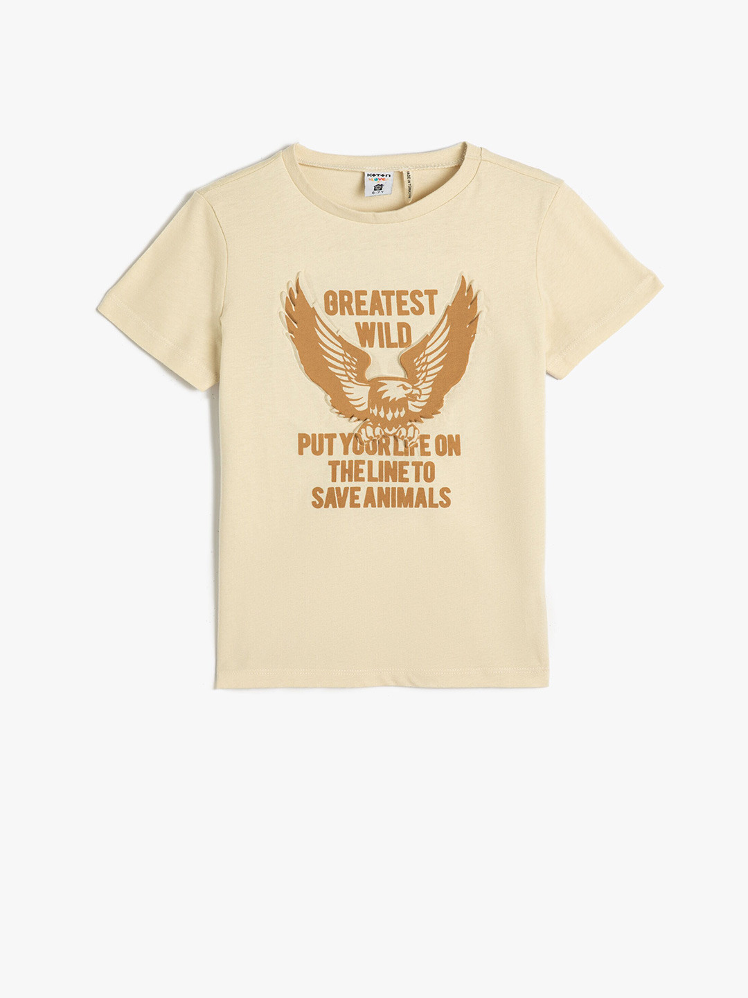 

Koton Boys Typography Printed Pure Cotton Casual T-shirt, Beige