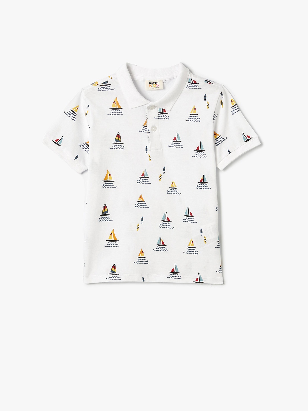 

Koton Boys Polo Collar Short Sleeves Graphic Printed Regular Fit Cotton T-shirt, White