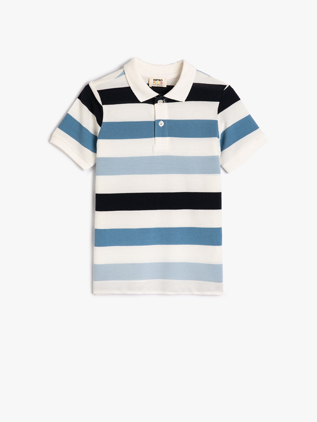 

Koton Boys Striped Polo Collar Pure Cotton Casual T-shirt, Blue