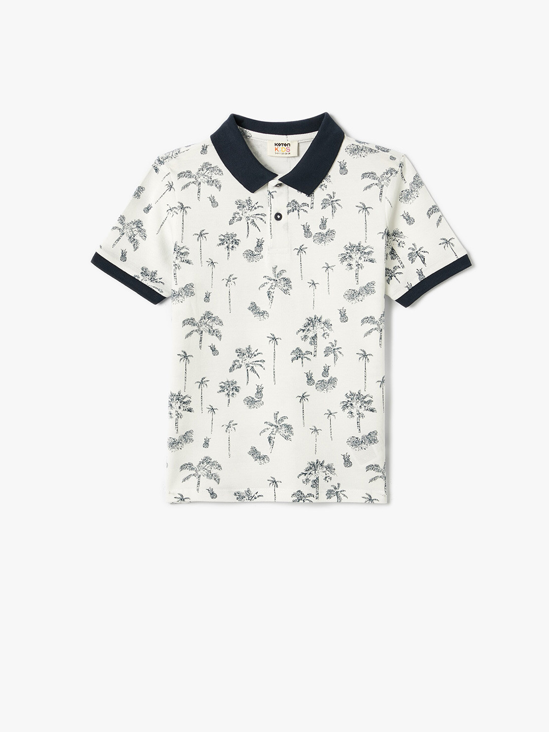 

Koton Boys Tropical Printed Polo Collar Pure Cotton T-shirt, White