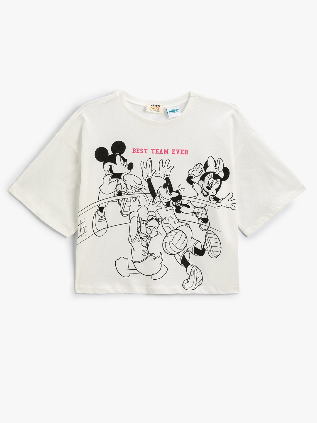 

Koton Girls Mickey Mouse Graphic Printed Pure Cotton Casual T-shirt, Beige