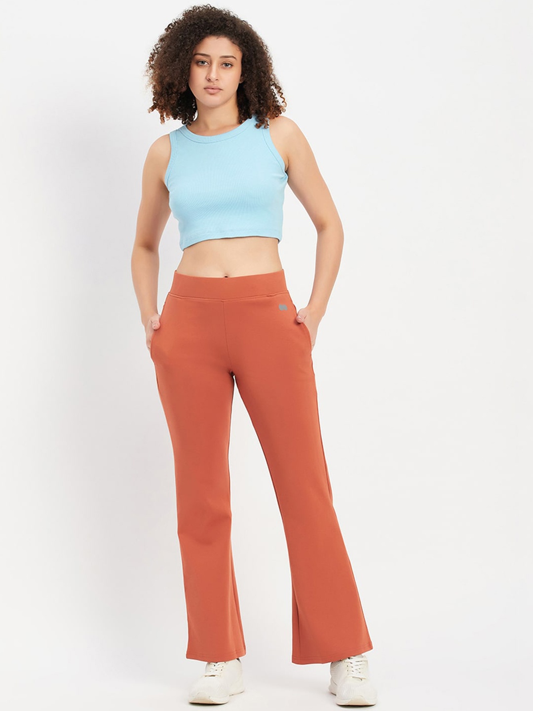 

Clovia Women Ribbed Flared Tracksuits, Orange
