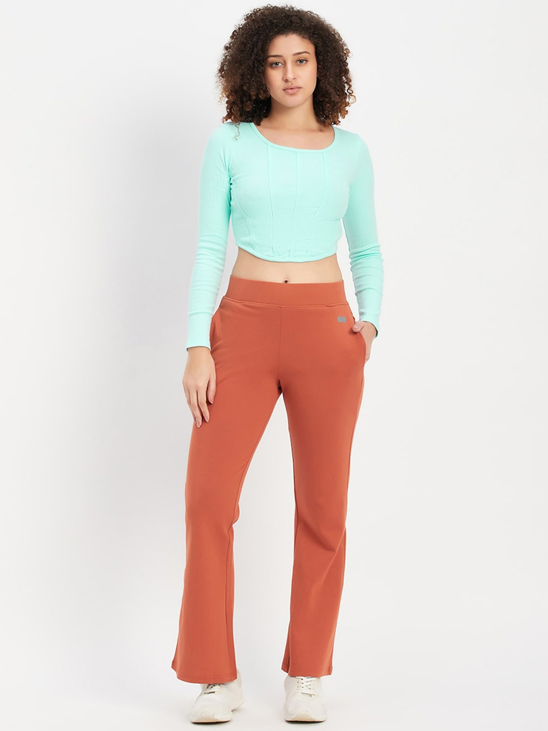 

Clovia Women Ribbed Flared Tracksuits, Orange