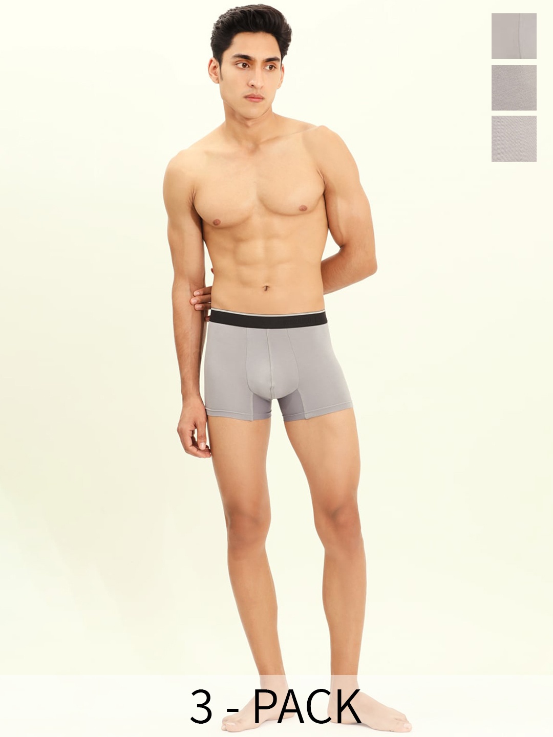 

BRIEFLY Pack Of 3 Breathable Trunks- 3PAK-T-GY, Grey
