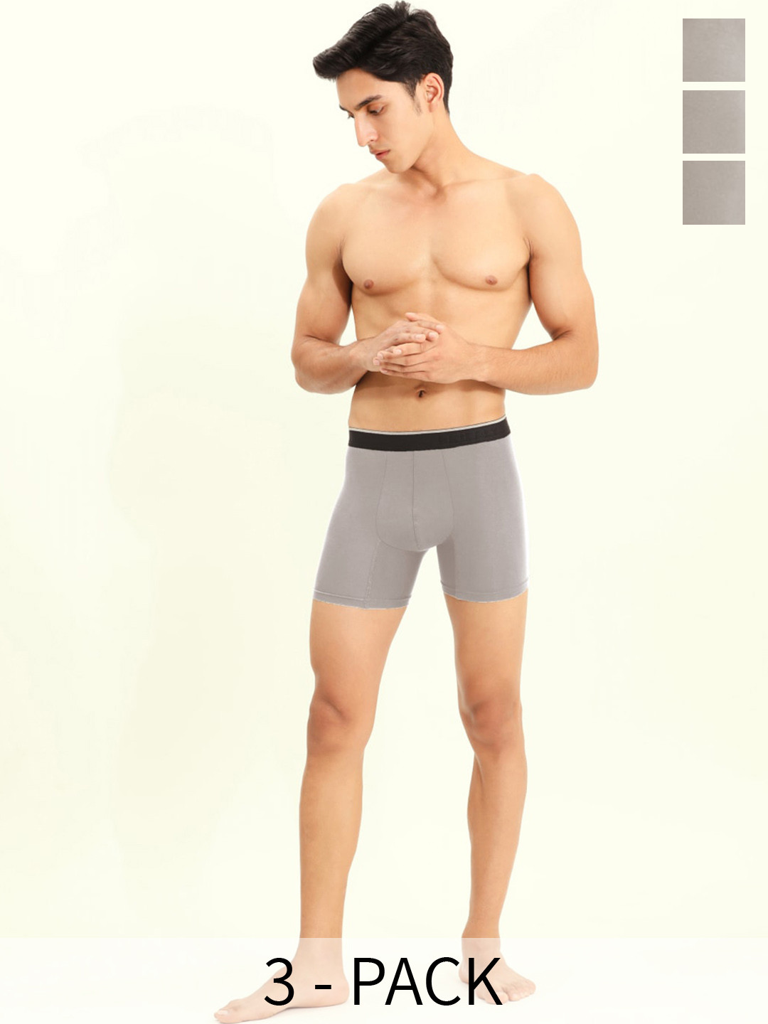 

BRIEFLY Pack Of 3 Breathability Trunks 3PAK-BB-GY, Grey