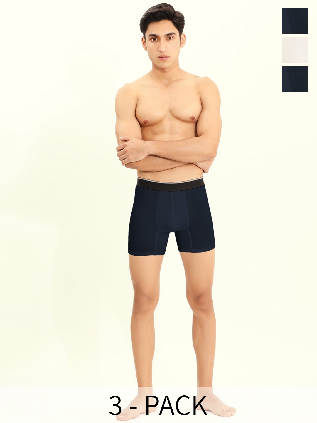 

BRIEFLY Pack Of 3 Breathable Trunks- 3PAK-BB-NB_WH_BL, Navy blue