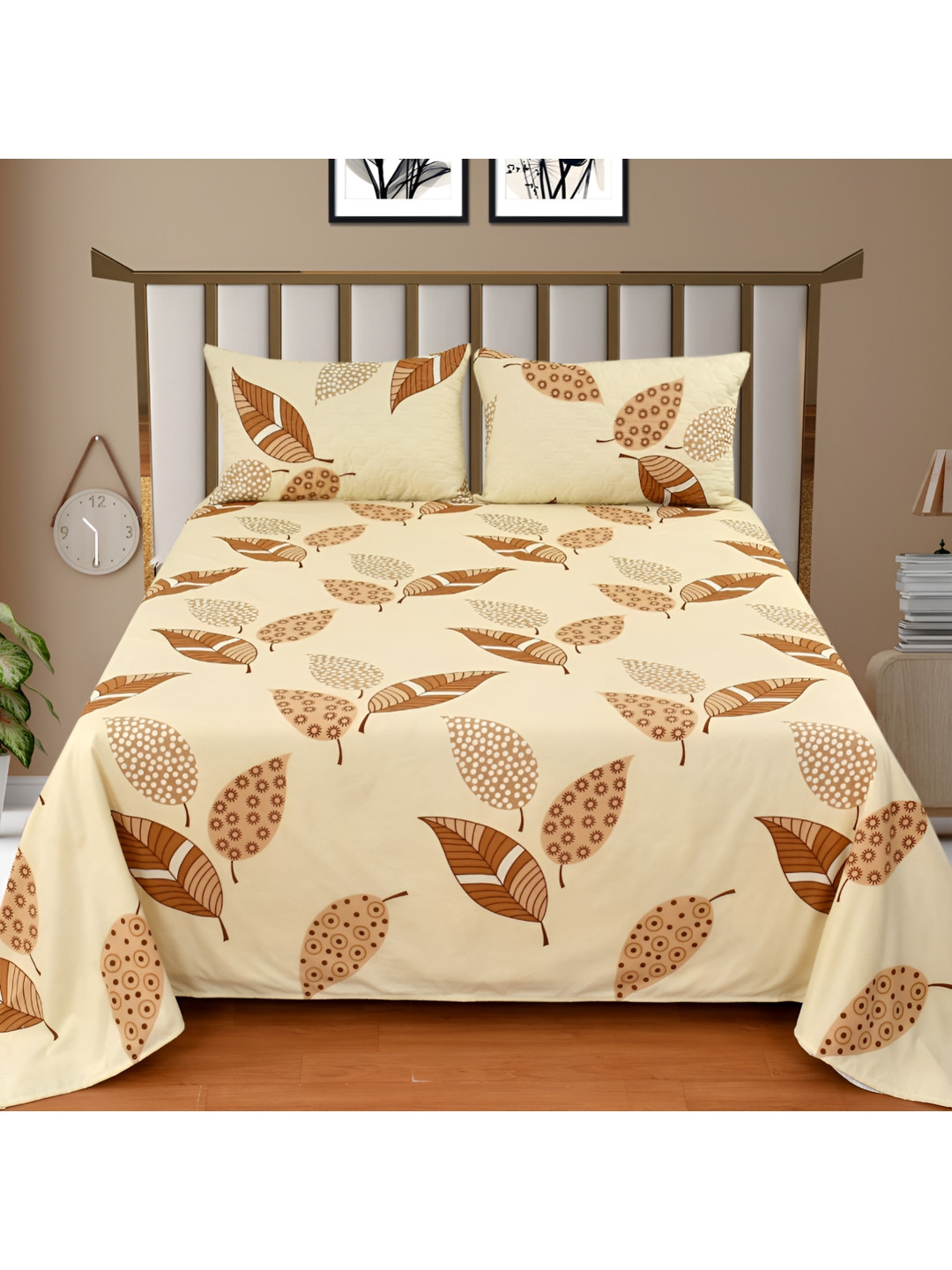 

Nivasam Beige & Brown Floral Printed 400 TC King Bedsheet Set
