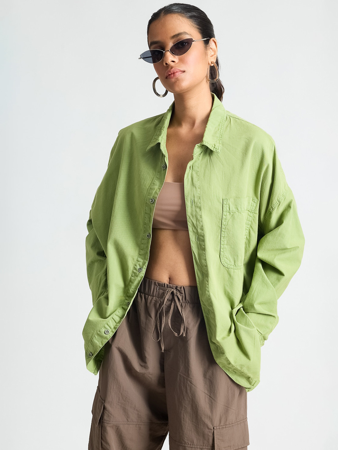 

FREAKINS Spread Collar Cotton Casual Shirt, Green