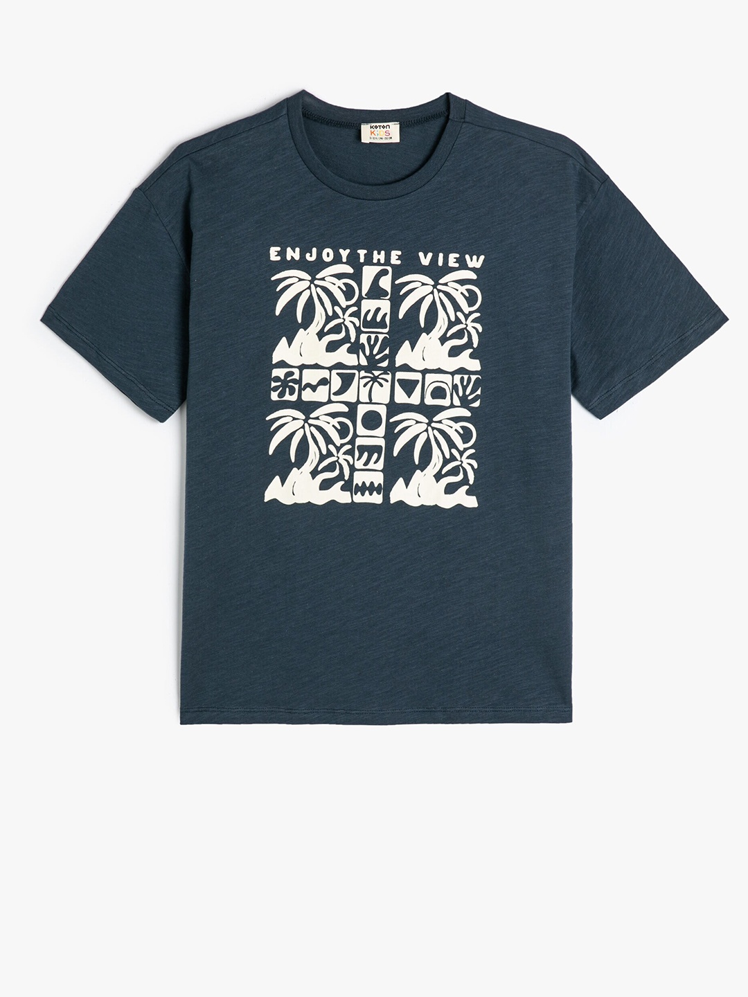 Koton Boys Graphic Printed Pure Cotton T-shirt, Navy blue