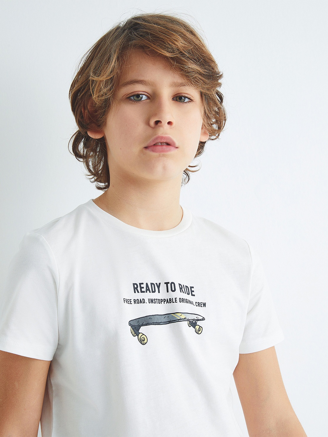 

Koton Boys Typography Printed Pure Cotton Casual T-shirt, White