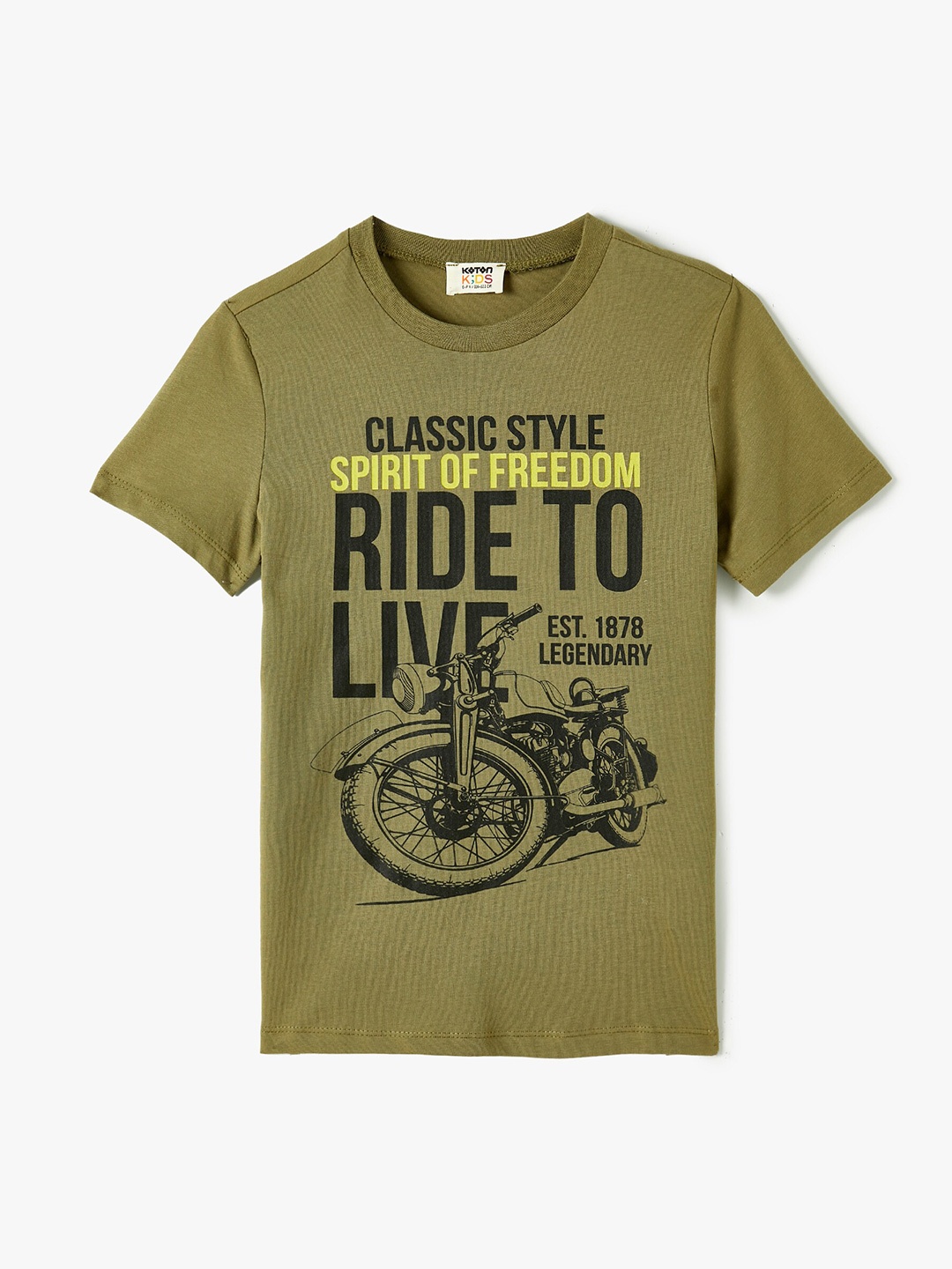 

Koton Boys Round Neck Biker Printed T-shirt, Khaki
