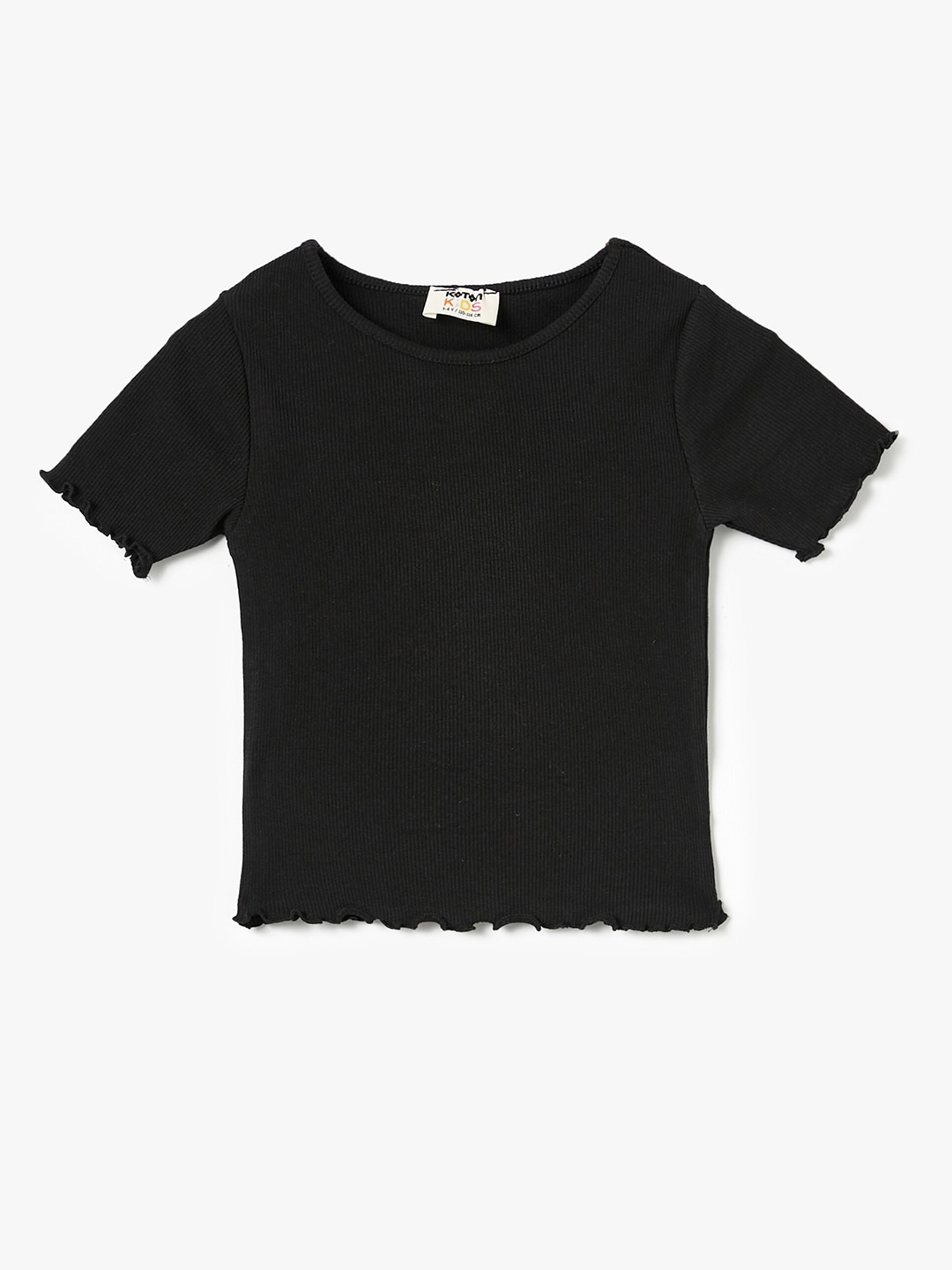 

Koton Girls Ribbed Cotton Casual T-shirt, Black