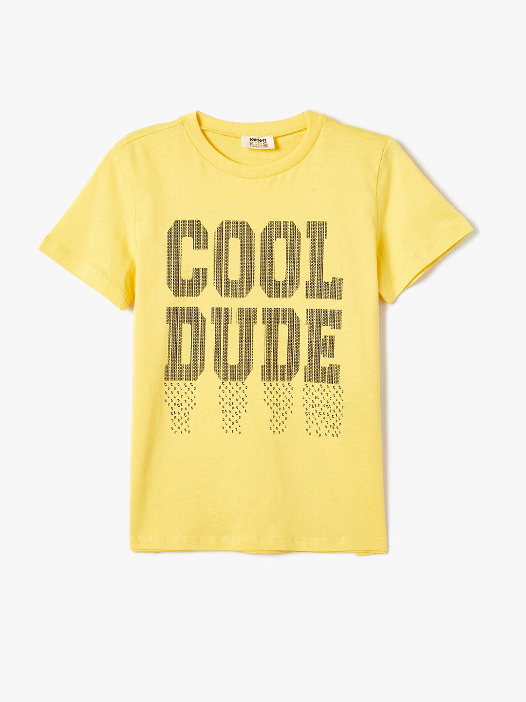 Koton Boys Typography Printed Pure Cotton Casual T-shirt, Yellow