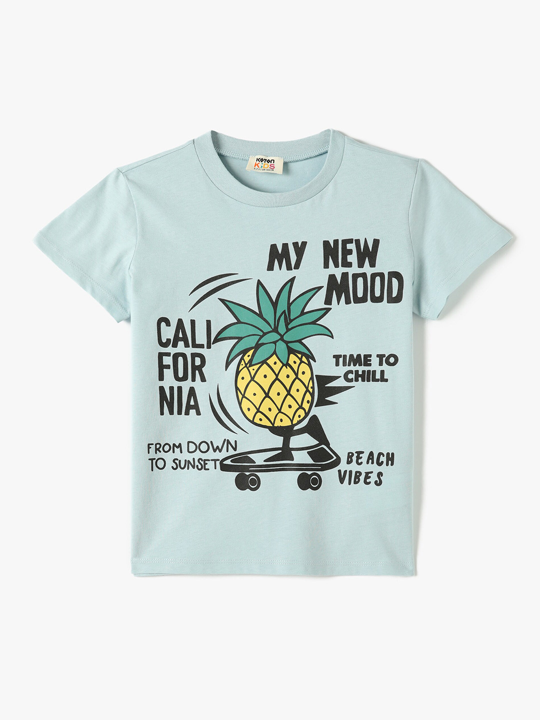 

Koton Boys Round Neck Short Sleeves Typographic Printed Regular Fit Cotton T-shirt, Blue