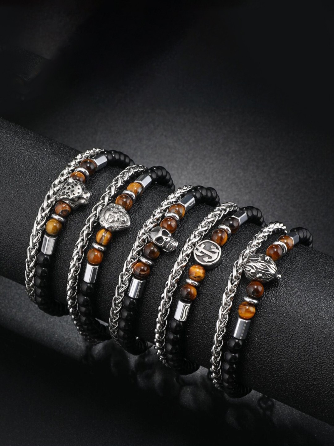

SALTY Men Artificial Beads-Beaded Wraparound Bracelet, Brown