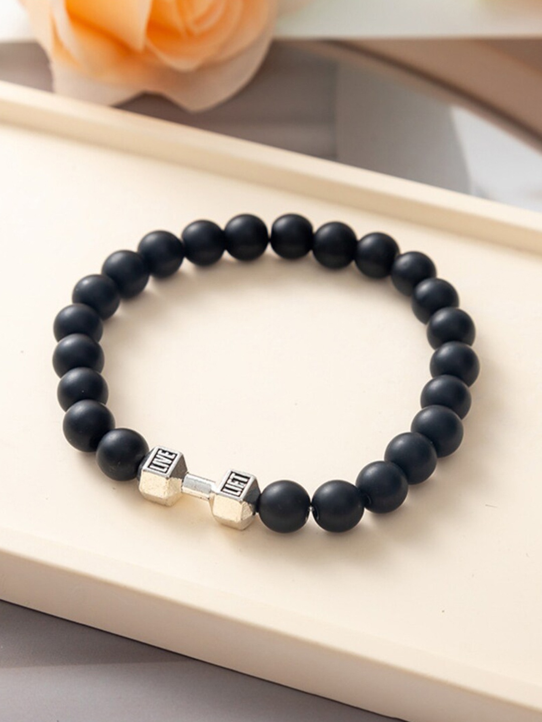 

SALTY Men Strength Beads-Beaded Elasticated Bracelet, Silver