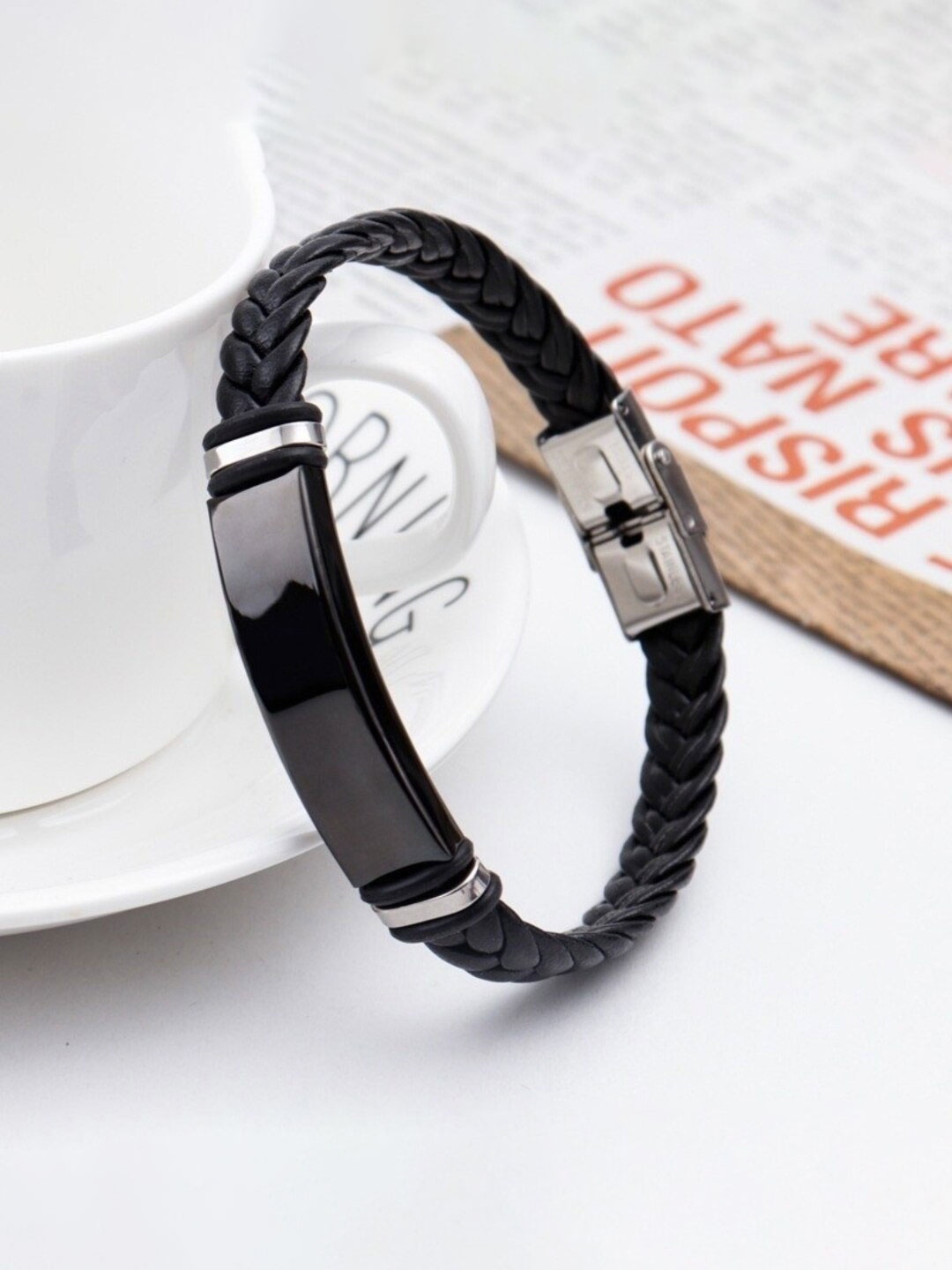 

SALTY Men Leather Wraparound Bracelet, Silver