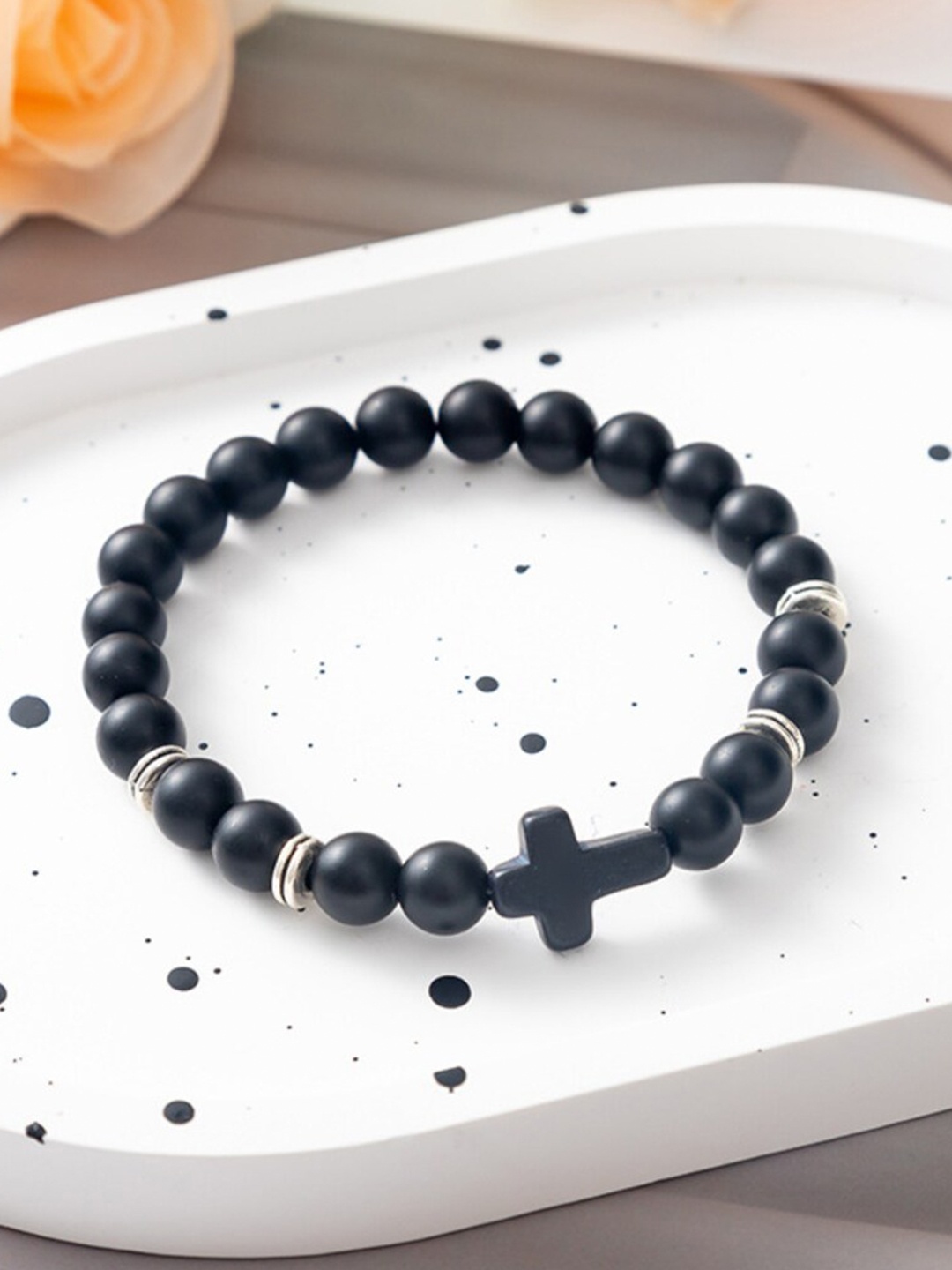 

SALTY Men Near God Volcanic Rock-Beaded Elasticated Bracelet, Black