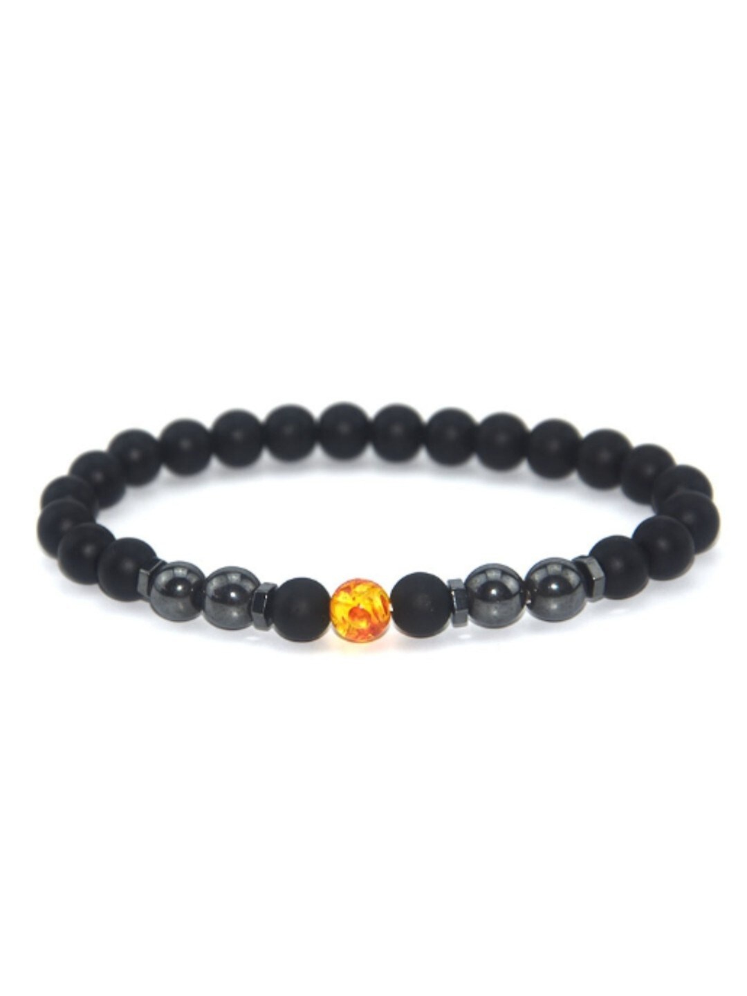 

SALTY Men Alabaster Stones-Beaded Elasticated Bracelet, Black