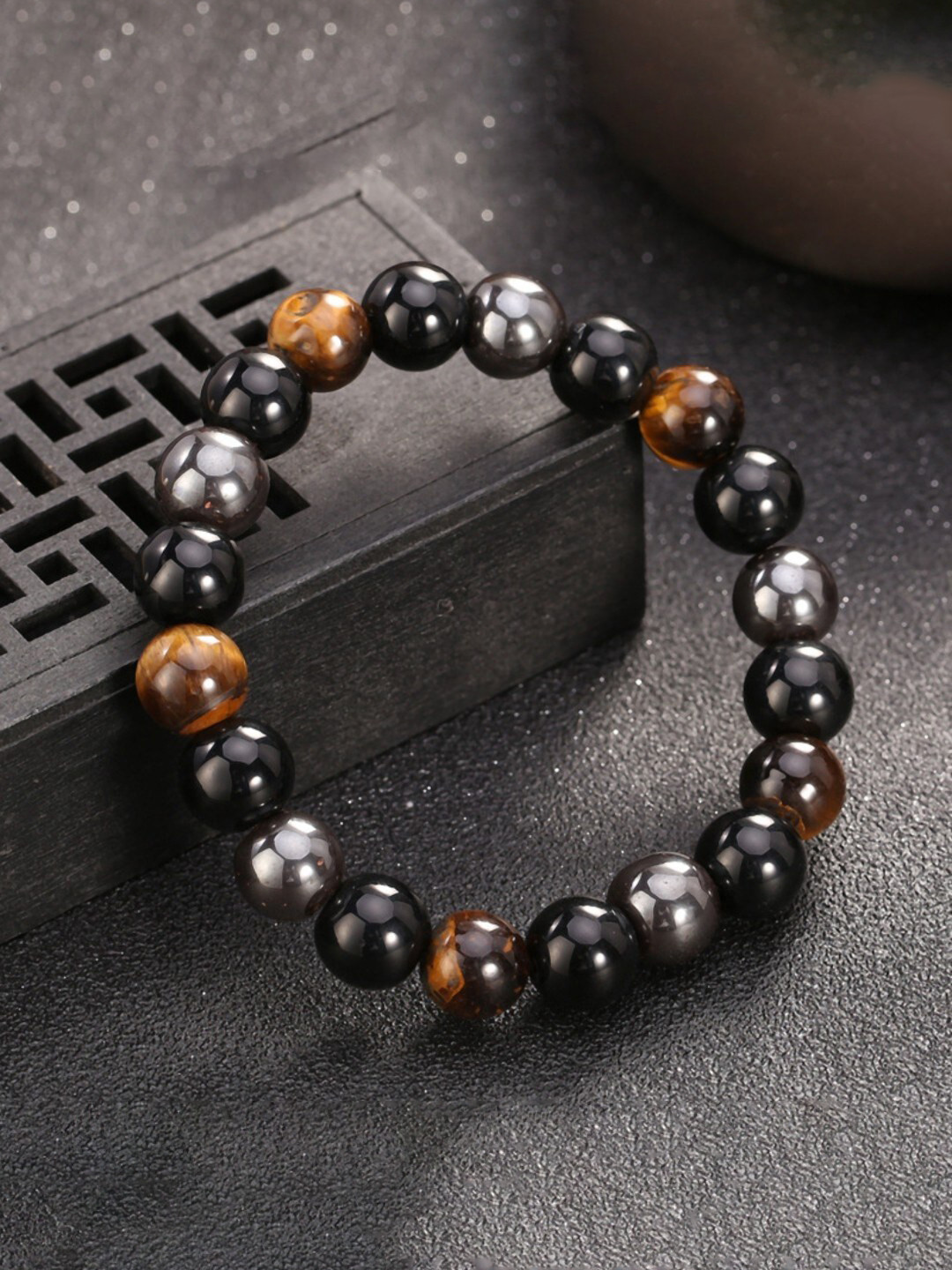 

SALTY Men Healing Beads-Beaded Elasticated Bracelet, Brown