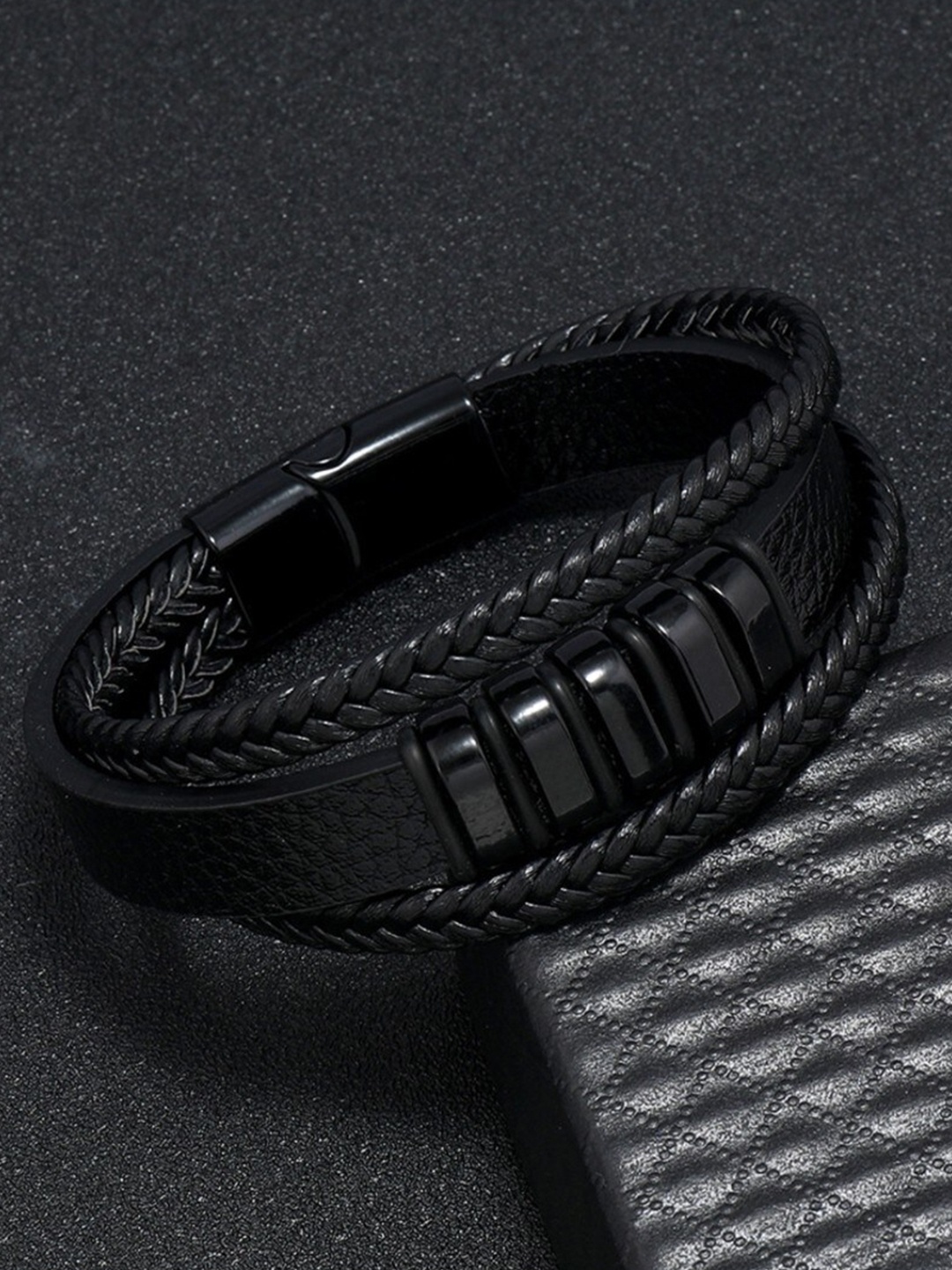 

SALTY Men Leather Wraparound Bracelet, Black