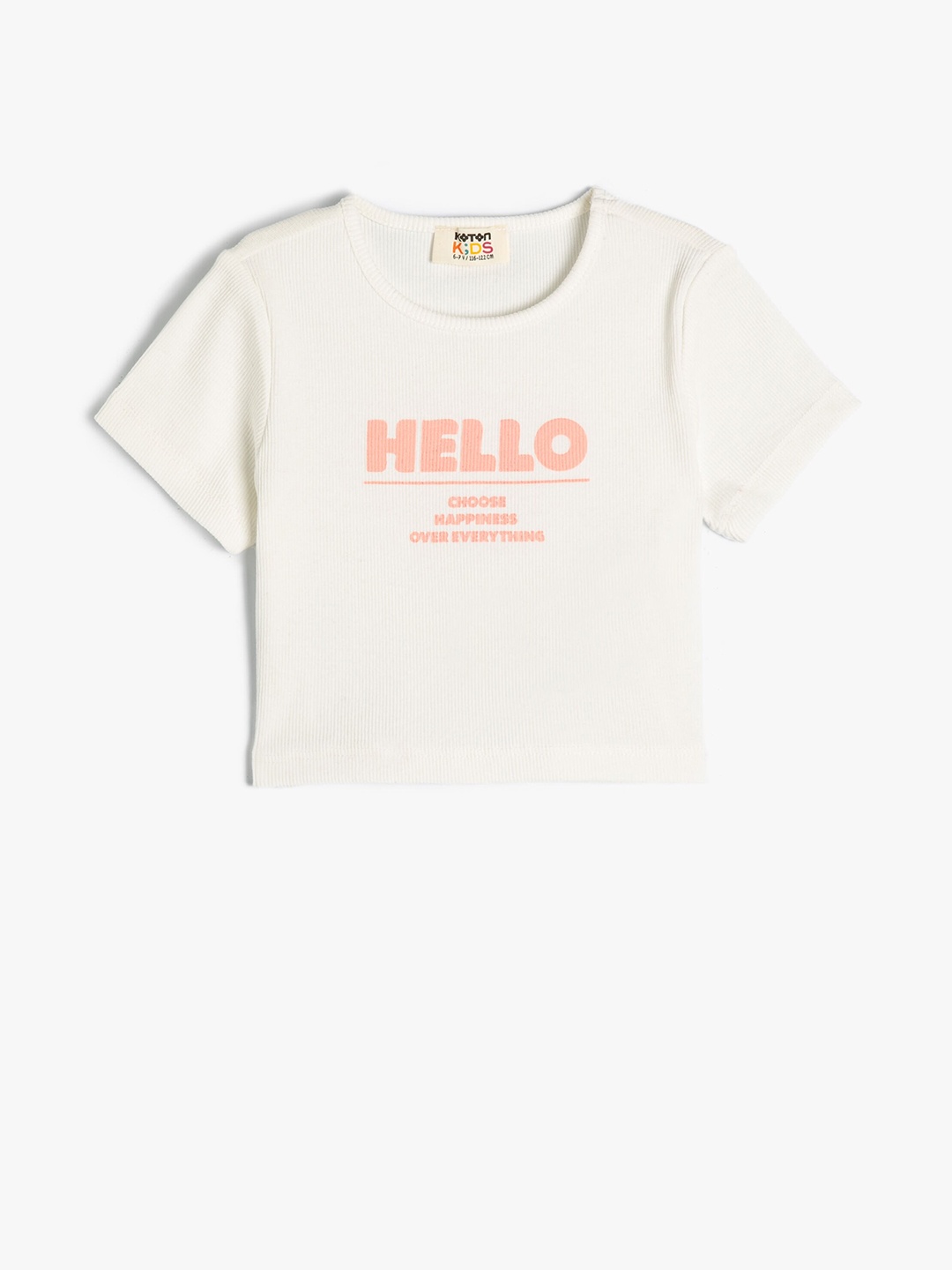 

Koton Girls Typography Printed Round Neck Short Sleeves Cotton T-shirt, Beige