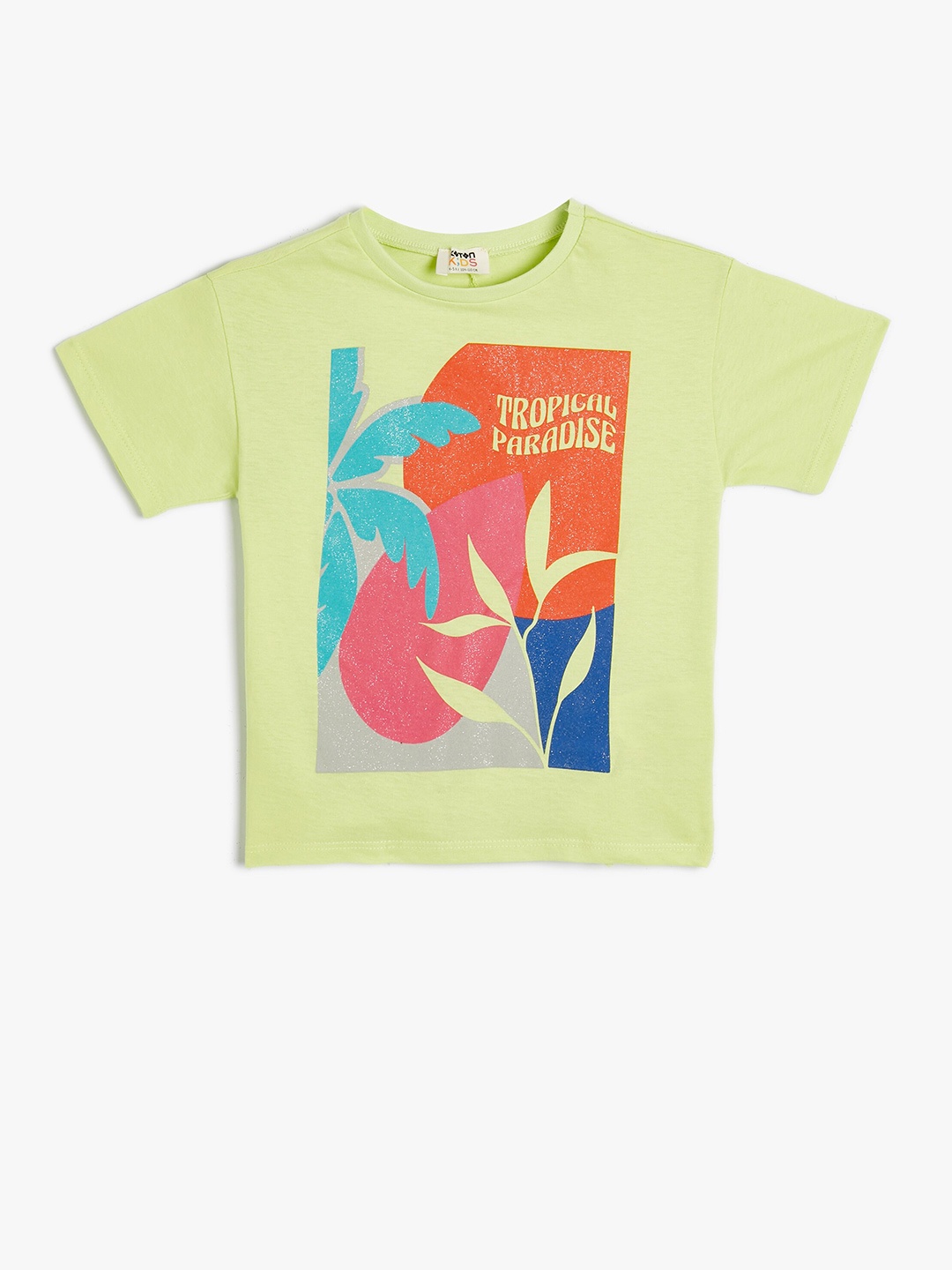 

Koton Girls Printed Round Neck Short Sleeves Cotton T-shirt, Green
