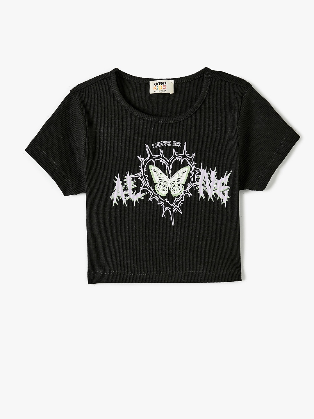 

Koton Girls Printed Round Neck Short Sleeves Cotton T-shirt, Black