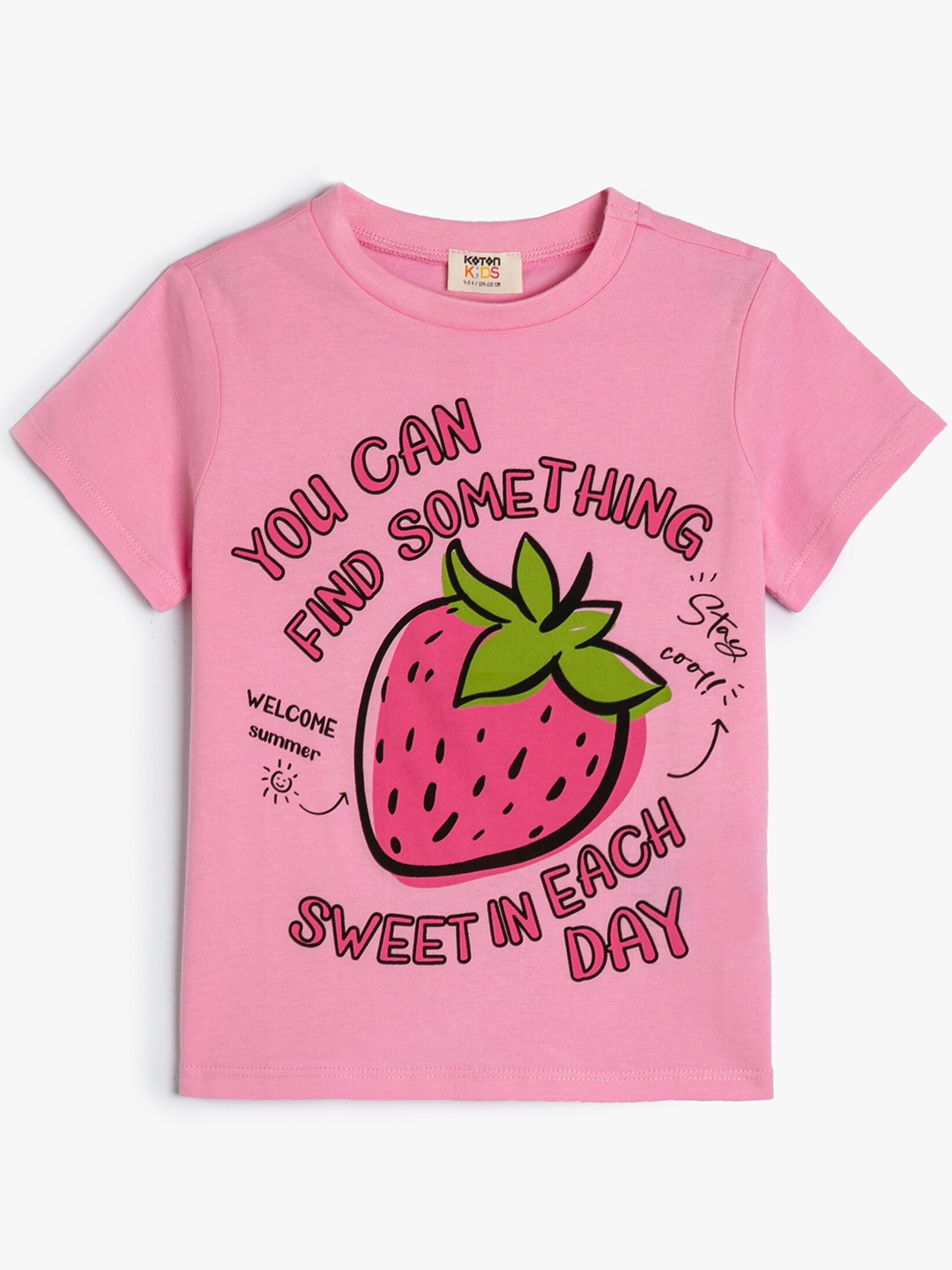 

Koton Girls Printed Round Neck Short Sleeves Cotton T-shirt, Pink