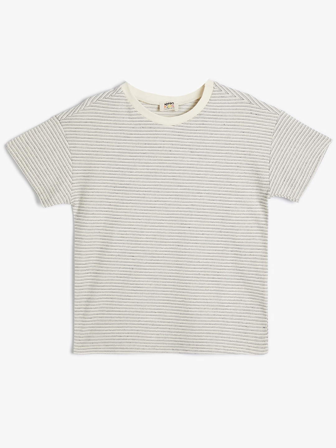 

Koton Boys Striped Round Neck Short Sleeves Cotton T-shirt, Beige