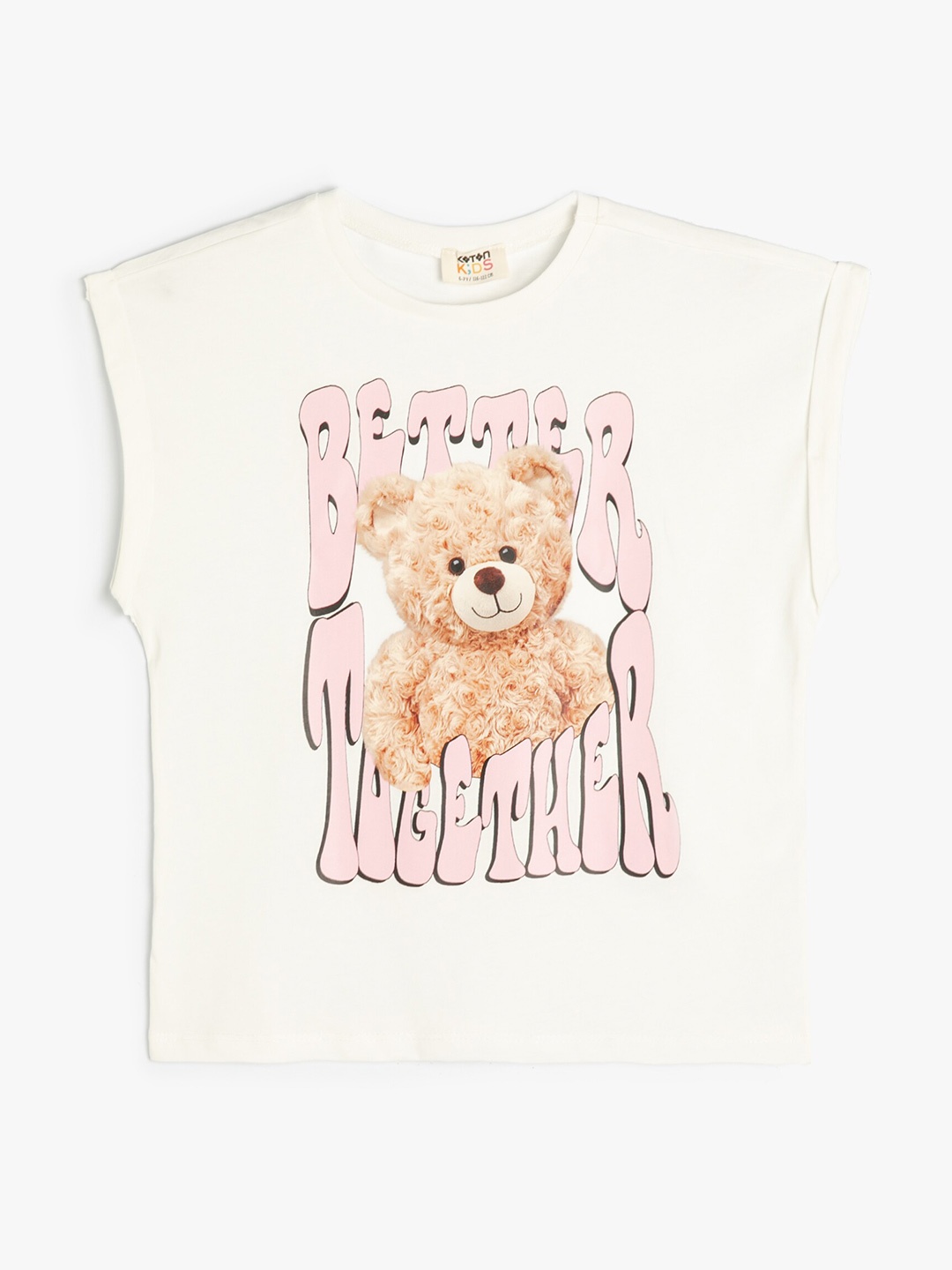 

Koton Girls Graphic Printed Extended Sleeves Pure Cotton T-shirt, Beige
