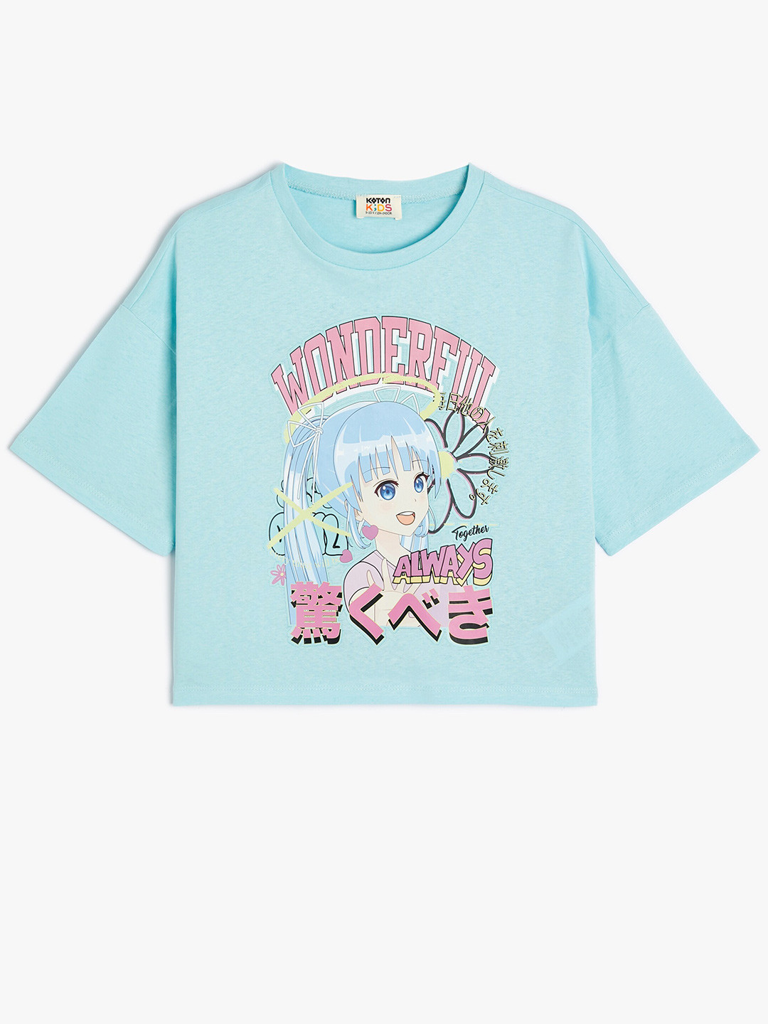 

Koton Girls Graphic Printed Pure Cotton Casual T-shirt, Blue