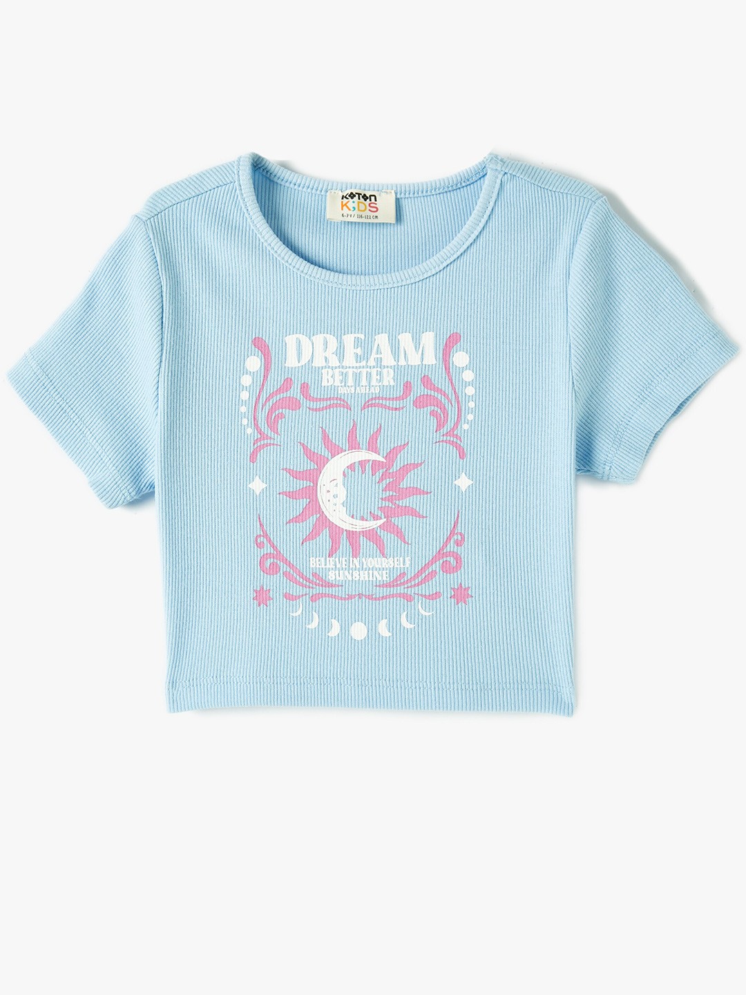 

Koton Girls Typography Printed Casual T-shirt, Blue