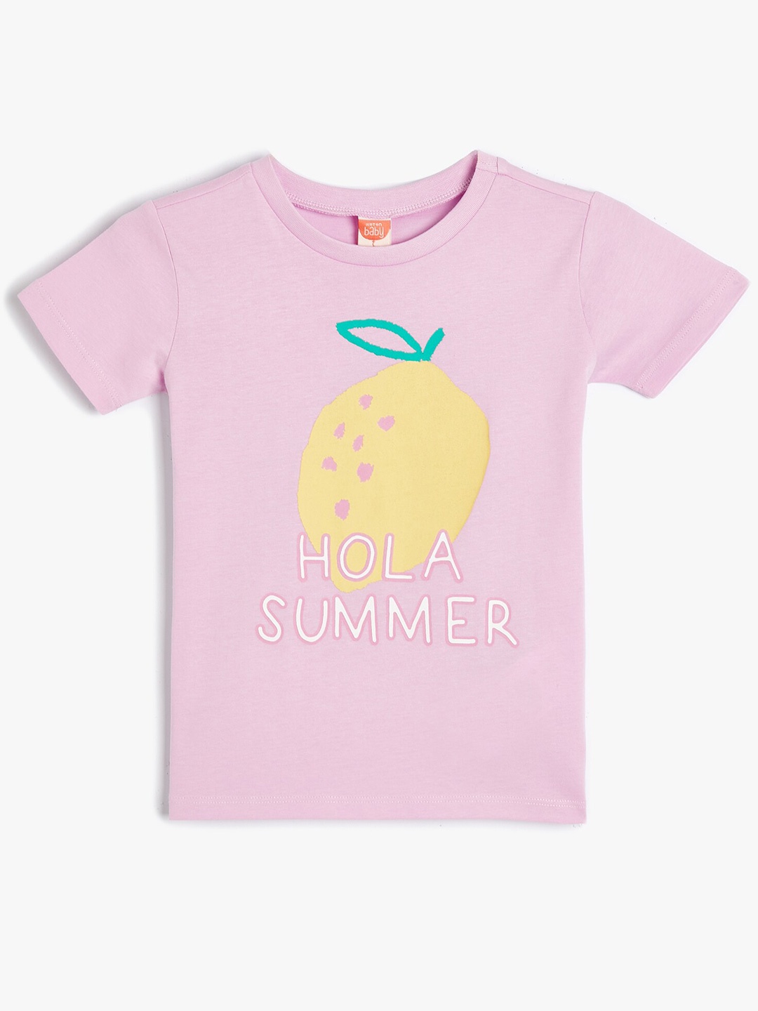 

Koton Girls Printed Round Neck Short Sleeves Cotton T-shirt, Purple