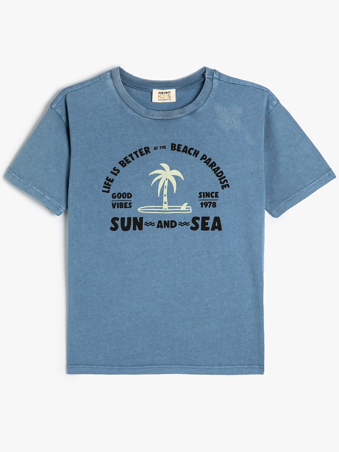 

Koton Boys Typography Printed Round Neck Short Sleeves Cotton T-shirt, Blue