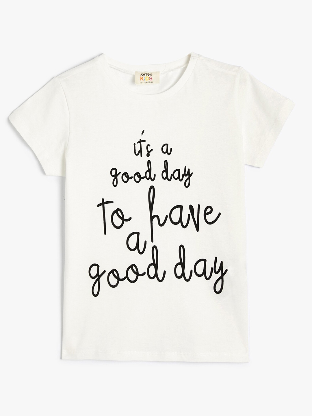 

Koton Girls Typography Printed Round Neck Short Sleeves Cotton T-shirt, Beige
