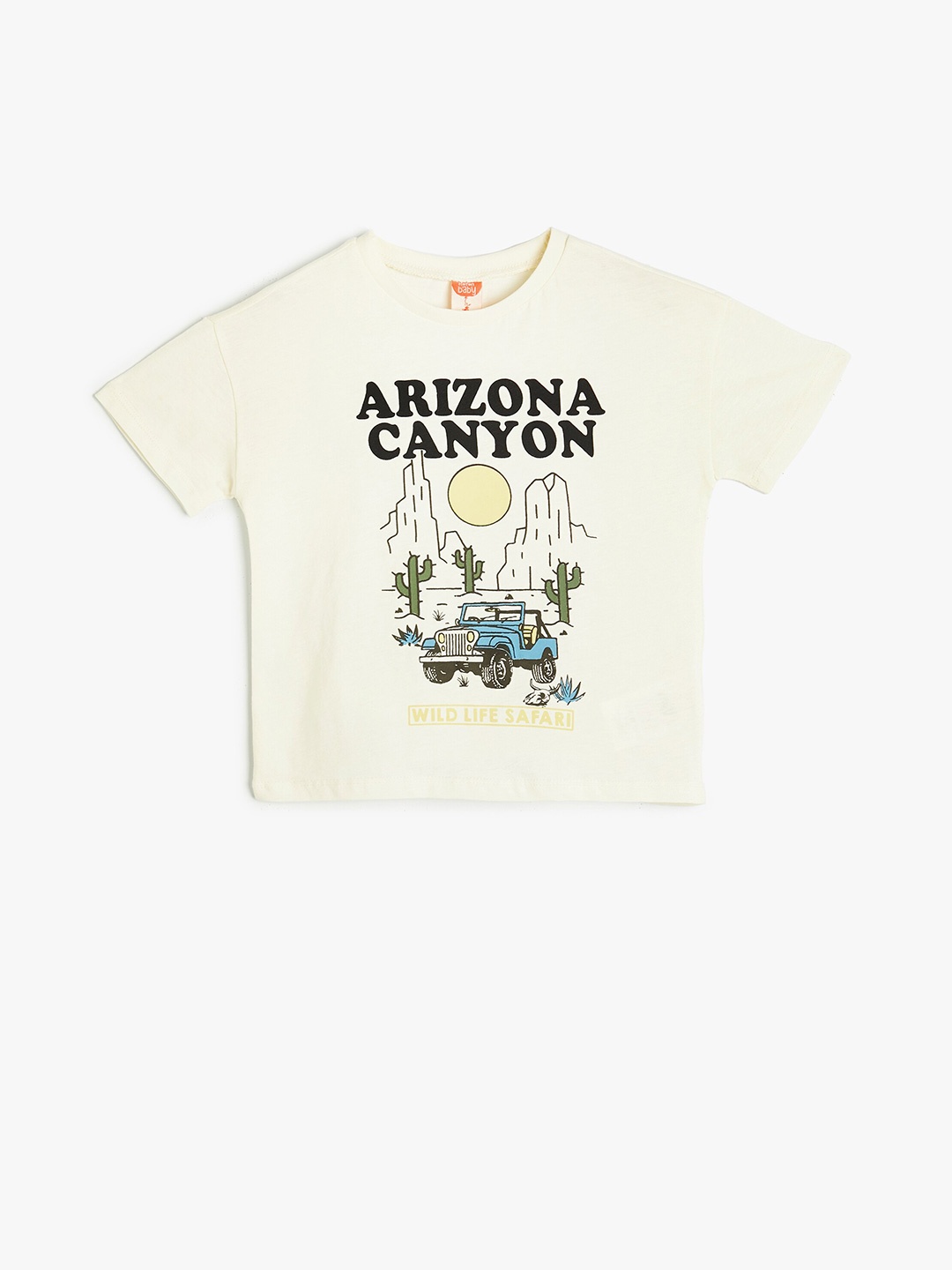 

Koton Boys Typography Printed Round Neck Short Sleeves Cotton T-shirt, Beige