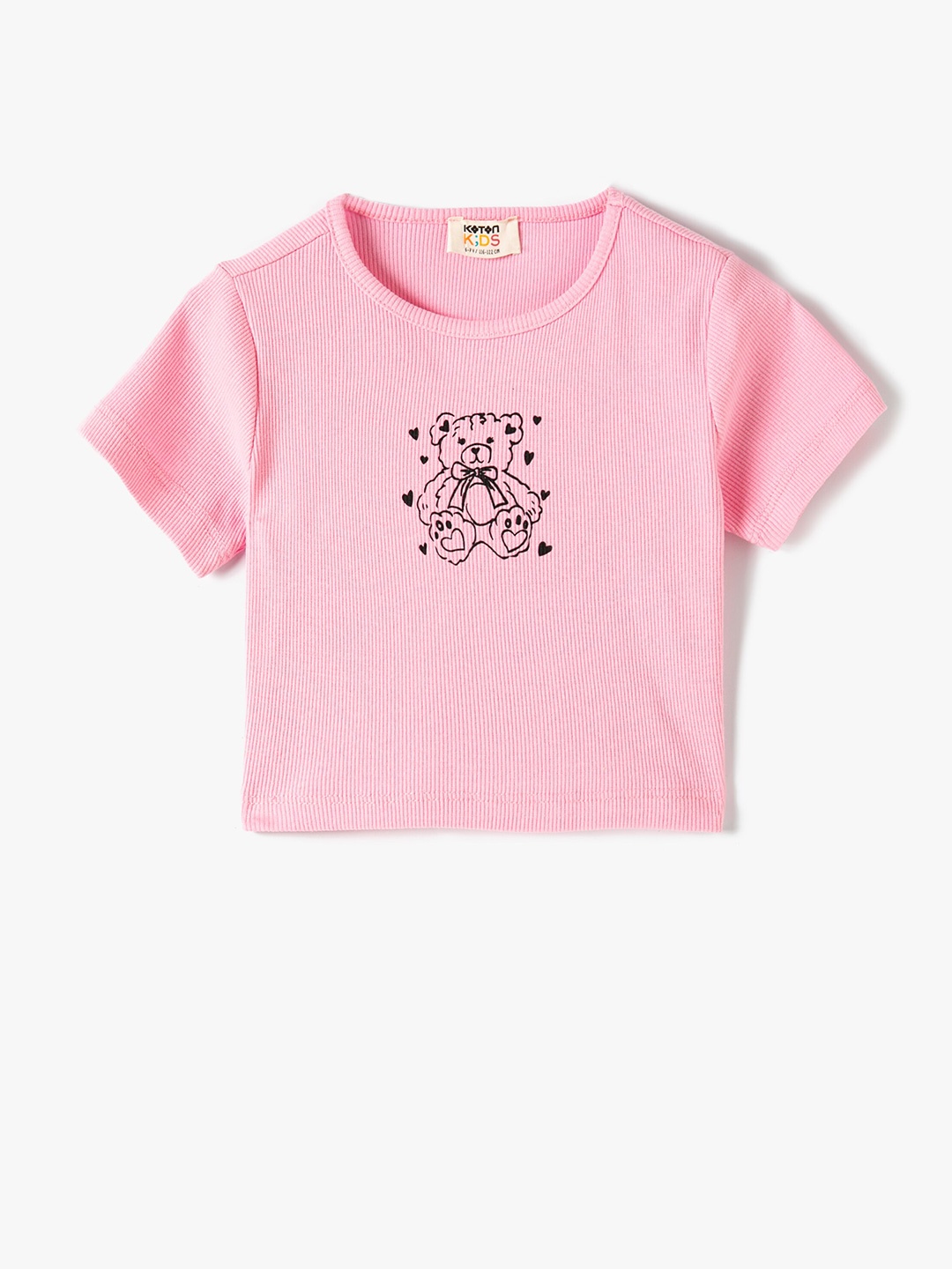 

Koton Girls Printed Round Neck Short Sleeves Cotton T-shirt, Pink