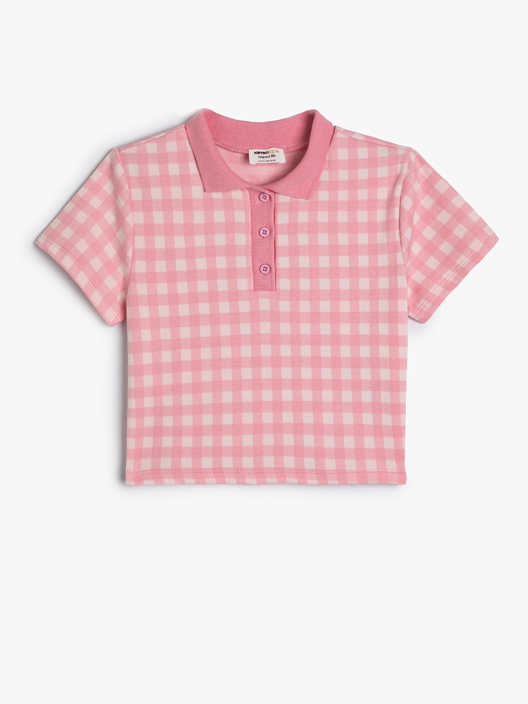 

Koton Girls Striped Polo Collar Short Sleeves Cotton T-shirt, Pink