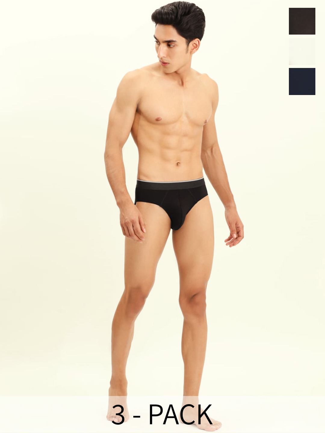 

BRIEFLY Pack Of 3 Mid Rise Breathable Hipster Briefs 3PAK-V-NB_WH_BL, Navy blue