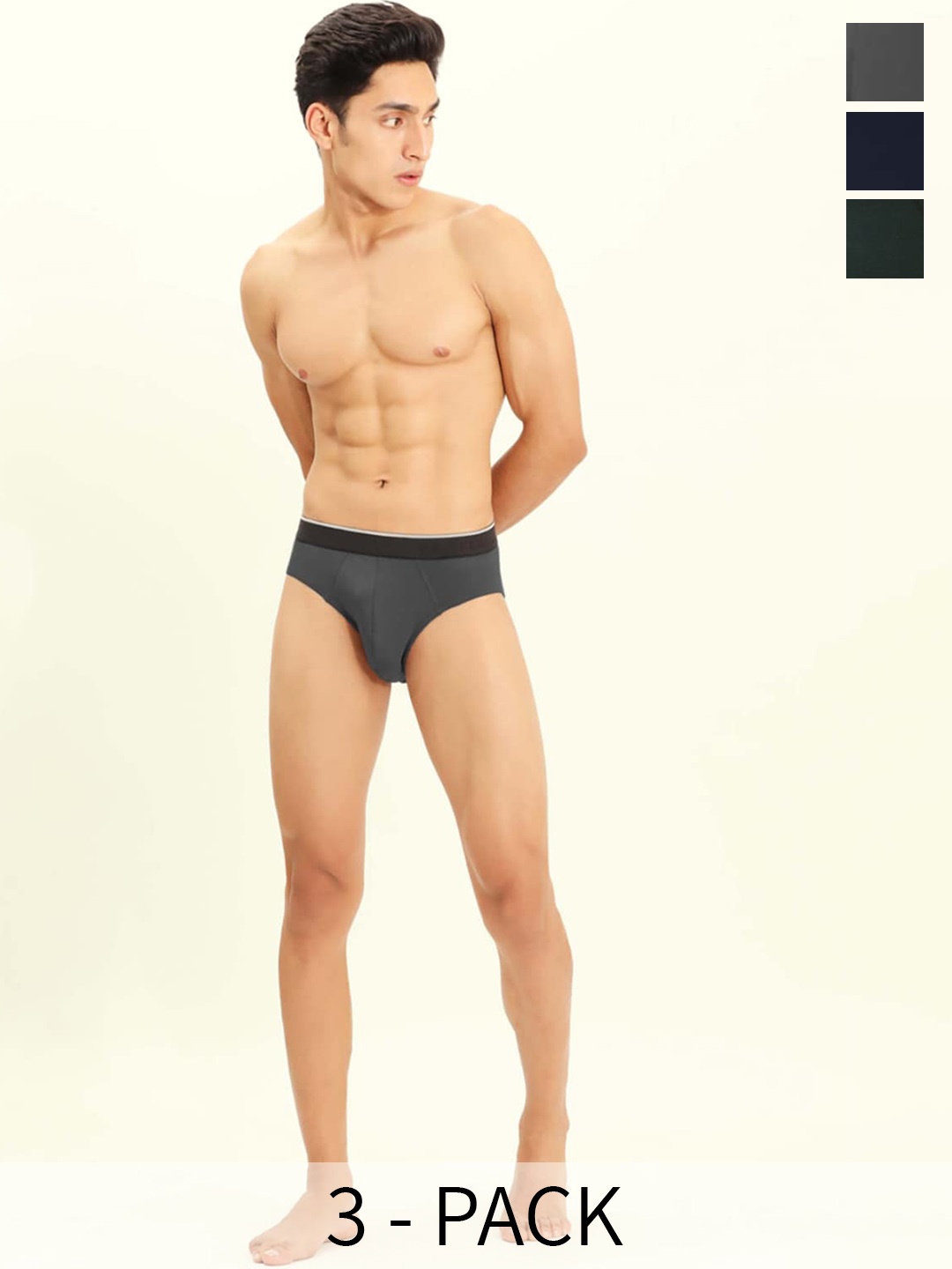 

BRIEFLY Pack Of 3 Mid Rise Hipster Briefs 3PAK-V-DG_OG_NB, Charcoal