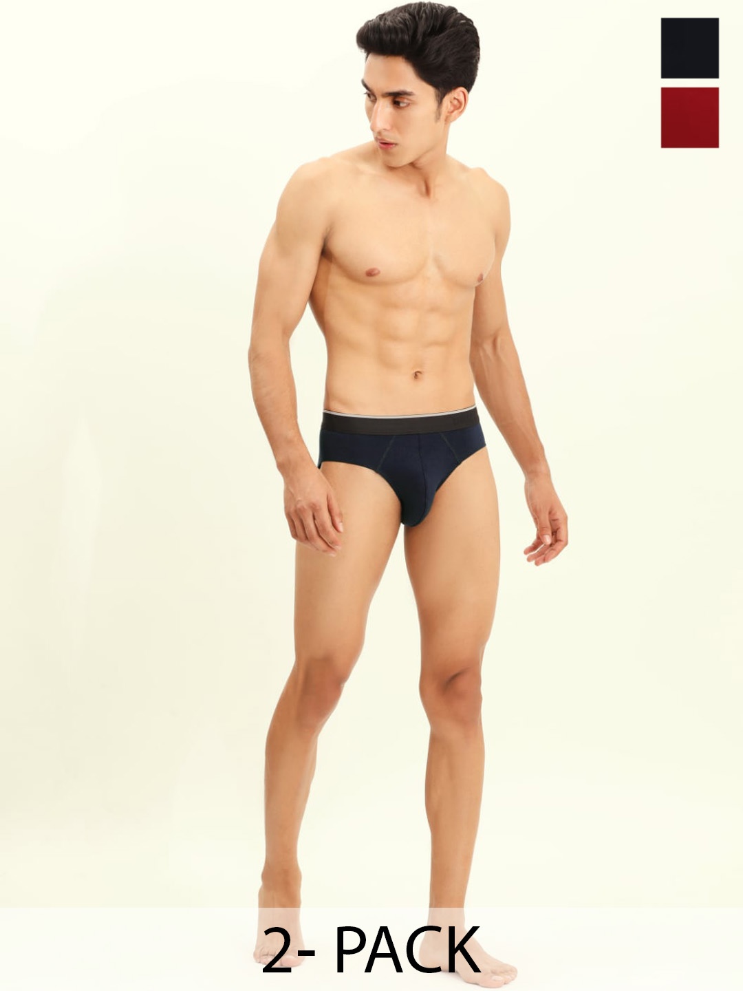 

BRIEFLY Pack Of 2 Mid Rise Breathable Hipster Briefs 2PAK-V-NB_RD, Navy blue