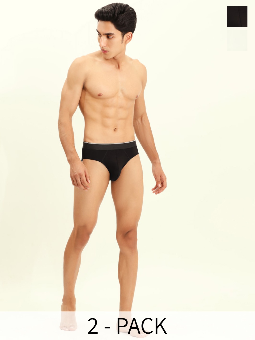 

BRIEFLY Pack Of 2 Mid Rise Breathable Hipster Briefs 2PAK-V-BL_WH, Black