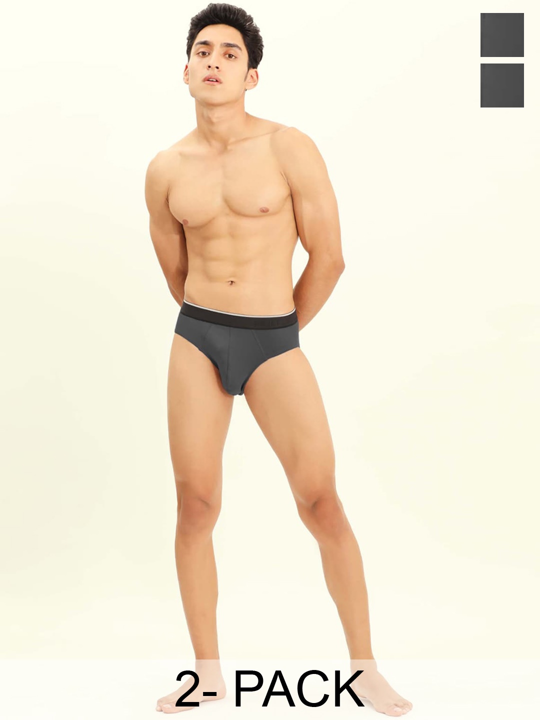 

BRIEFLY Pack Of Mid Rise Breathable Hipster Briefs 2PAK-V-DG, Charcoal