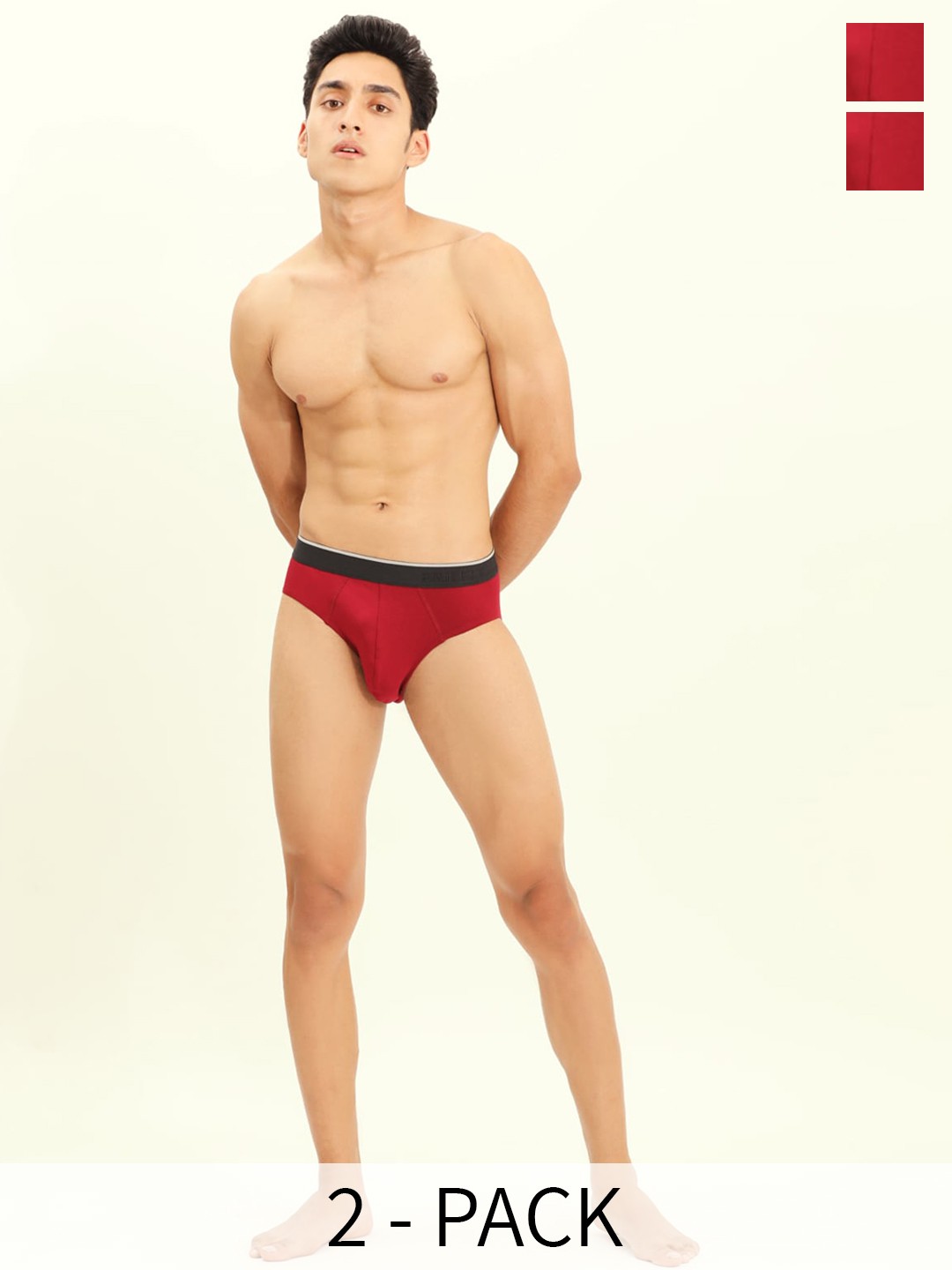 

BRIEFLY Pack Of 2 Mid Rise Breathable Hipster Briefs 2PAK-V-RD, Red