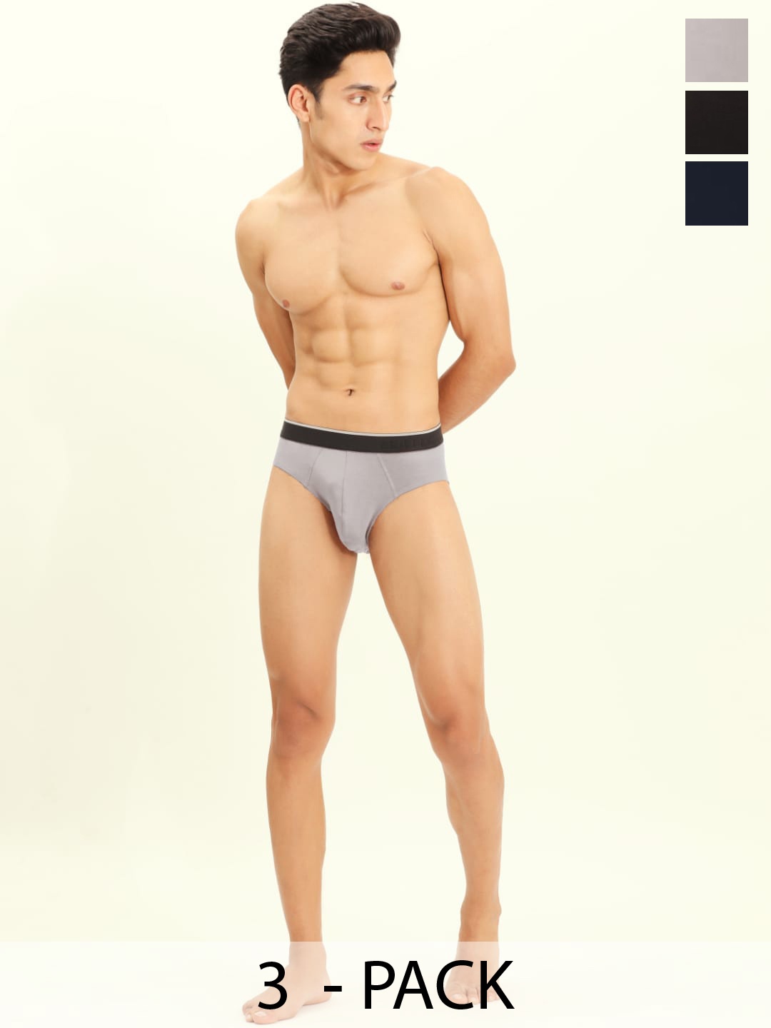 

BRIEFLY Pack Of 3 Mid Rise Breathable Hipster Briefs 3PAK-V-NB_GY_BL, Navy blue