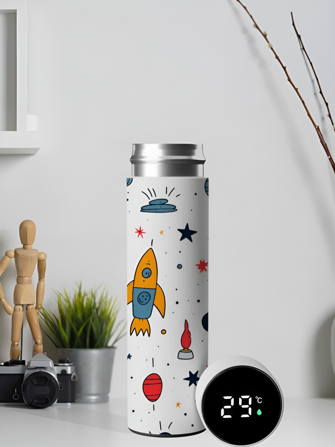 

DecorTwist Stainless Steel Vacuum Insulated Water Bottle with LED Temperature Display, White