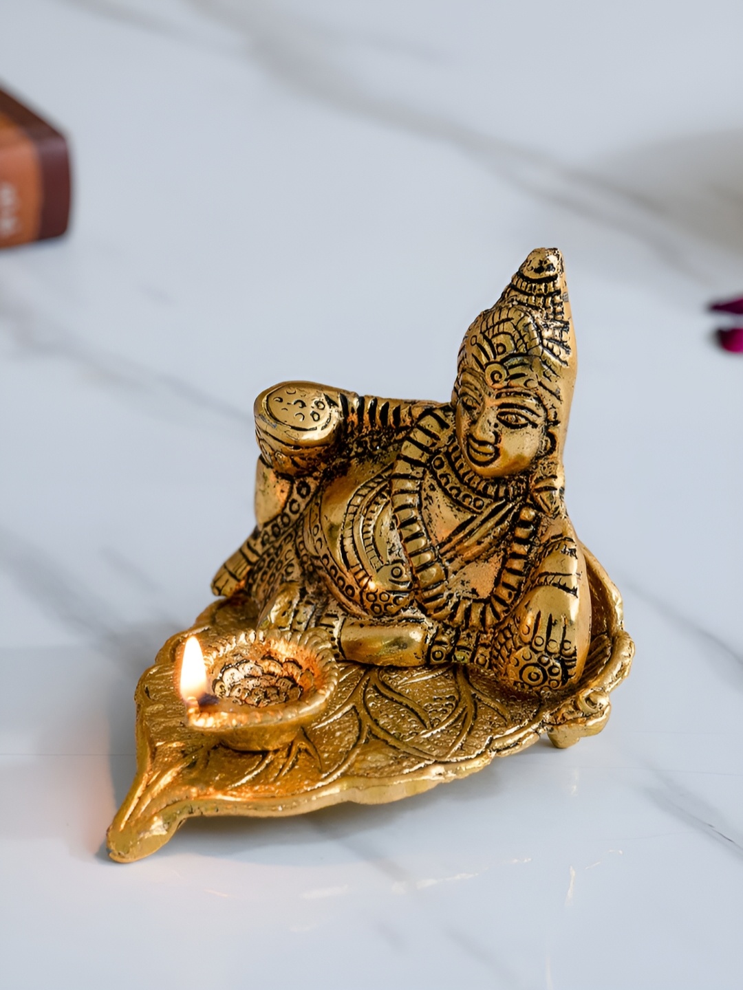 

DecorTwist Beige Kuber Design Metal Pooja Diyas