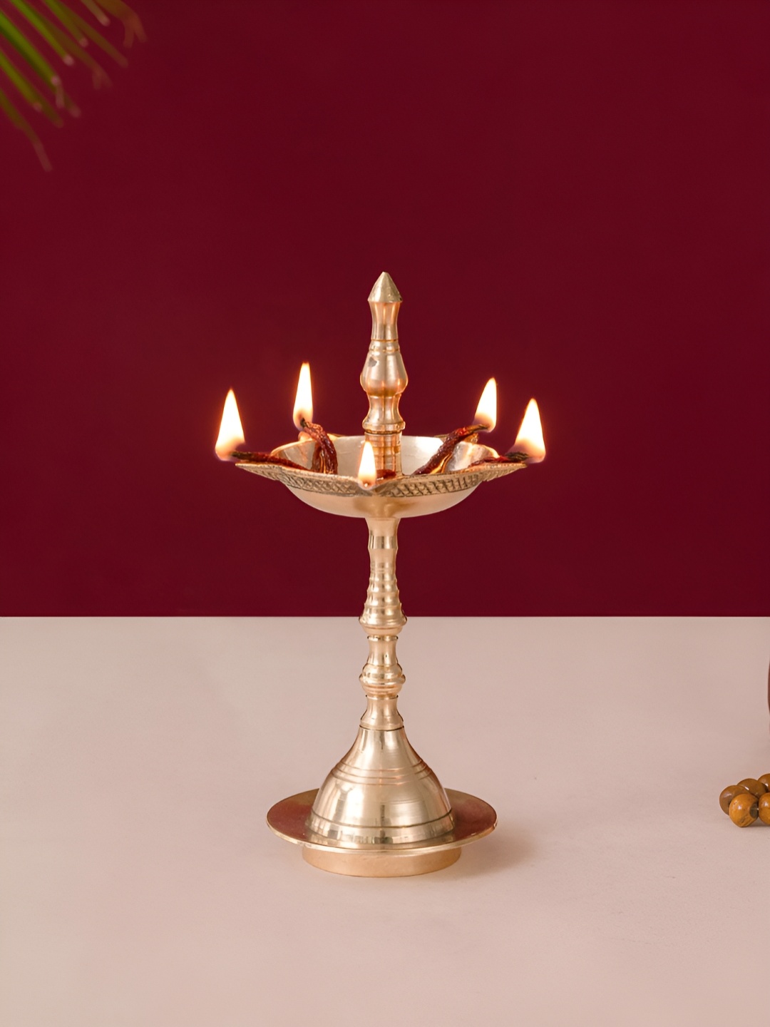 DecorTwist Gold Toned Textured Kerala Brass Diya